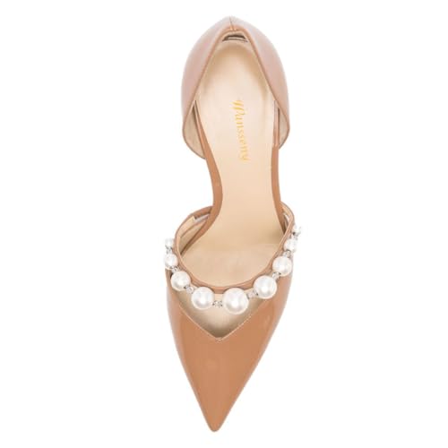 Women Gorgeous Pearls Strap Pointed Toe D'Orsay Pumps Thin Mid Heel Slip on Elegant Wedding Prom Dressy Shoes Size 4-16 US4