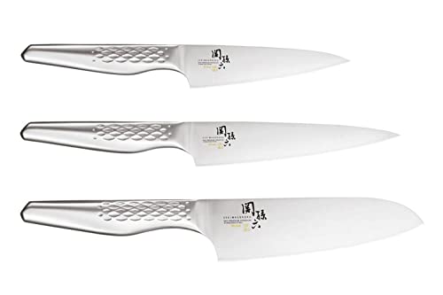 KAI Seki Magoroku Shoso Ensemble de Couteaux 3 Pièces - Couteau Utilitaire 12 cm, Couteau Utilitaire 15 cm, Santoku 16,5 cm - Acier 5CR15MoV 56 (±1) HRC - Fabriqué au Japon