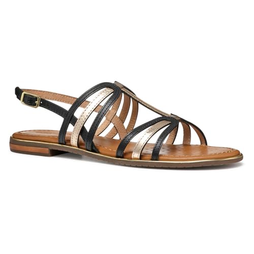 Traspirante Geox D SOZY Plus C, Sandalo Scorrevole Donna, Black/Lt Gold, 35 EU