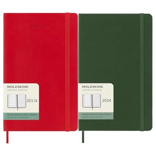 Moleskine 2023-2024 Weekly Planner, 18M, Large, Scarlet Red, Soft Cover (5 x 8.25) & Classic 12 Month 2024 Weekly Planner, Hard Cover, Large (5" x 8.25"), Myrtle Green