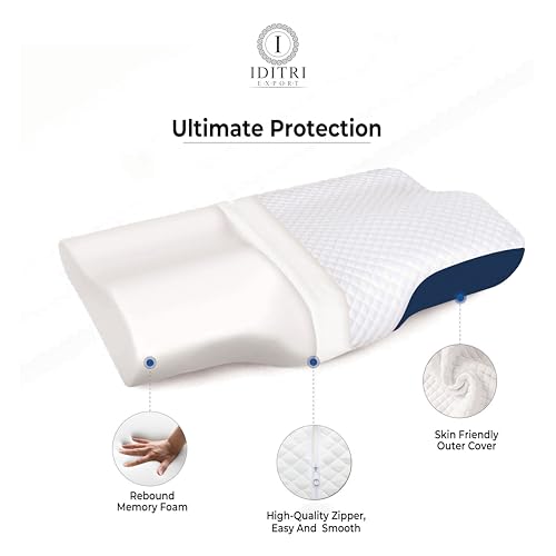 Image of Ergonomic Cervical Support Pillow Set of 2, Rebound Memory Foam Contour for Neck, 48x30x9 cm, Breathable Skin Friendly Mesh Fabric, Orthopedic Bedding for Side Sleepers,Blue