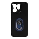 UOGNADGD Flexible Case + Ring Holder Compatible with Oppo Reno 15 Pro 5G Global Phone Shockproof Cover & Magnetic Mecha Style Finger Grip Kickstand (Black+BlueRing)