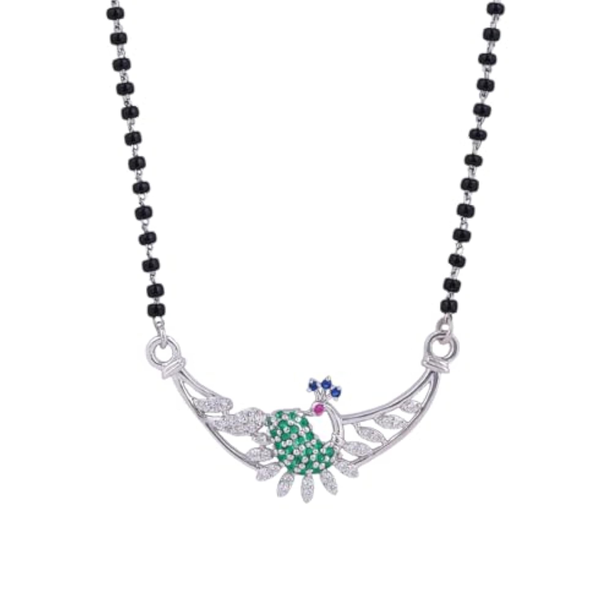 Women's 925 Sterling Silver Peacock Pendant Mangalsutra