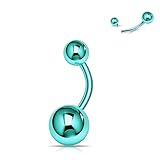 XUU ASTM F136 Titanium Belly Button Ring, 14G Curved Barbell – Hypoallergenic Belly Piercing & Navel Jewelry, Advanced PVD Coating - 6 Colors, 4 Lengths (Lake Blue, 8mm)