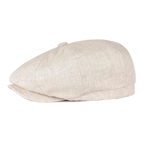 Breathable Summer Linen Cotton Newsboy Cap Men Women Casual Sun Cap Lightweight Adjustable Casual Berets Hat Khaki #TOP4