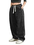 XYXYING Women's Corduroy Casual Pants Loose and Comfortable Wide-Leg Pants with Elastic Waistband Drawstring and Multiple Pockets Black