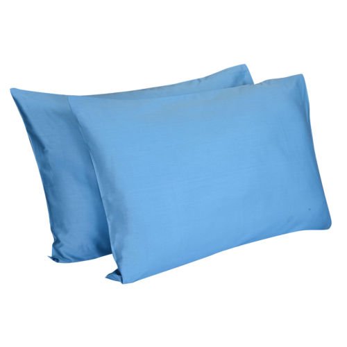 Classic Plain Cotton 300 TC Pillow Cover (20x30, Sky Blue) - Set of 2