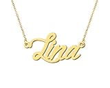 Aoloshow 18k Gold Plated Lina Name Necklace Womens Nameplate Pendant Necklaces Stainless Steel Mama Jewelry for Valentine's Day