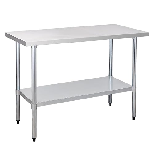 Image of COOLCHEF Stainless Steel Work Table 24 x 48 Inch, NSF Commercial Prep Table with Undershelf, Heavy Duty Food Prep Workstation
