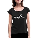 Spreadshirt® Chat Électrocardiogramme Fréquence Propriétaire de Chats T-Shirt À Manches Retroussées Femme, S, Noir