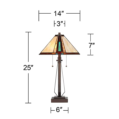 Franklin-Iron-Works-Roger-Marta-25-High-Rustic-Mission-Western-Table-Lamp-Pull-Chain-Brown-Bronze-Finish-Metal-Single-Art-Glass-Shade-Living-Room-Bedroom-Bedside-Nightstand-House-Office-Home Franklin Iron Works Roger Marta 25 High Rustic Mission Western Table Lamp Pull Chain Brown Bronze Finish Metal Single Art Glass Shade Living Room Bedroom Bedside Nightstand House Office Home