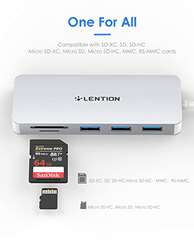 Lention Usb 3.0 Hub With 3 Usb 3.0 & Sd/Micro Sd Card Reader Adapter For Micro/Sdxc/Sdhc/Sd/Uhs-I Cards Compatible Macbook Air/Pro (Previous Generation), Surface, Chromebook, More (Cb-H15, Silver) #TOP2