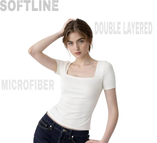 Image of SIGHTBOMB SOFTLINE SQUARE NECK DOUBLE LAYER SHORT SLEEVE MICROFIBER CUDDLE TEE AFFORD LUX EDITION FEATHER TOUCH TOP FOR WOMEN