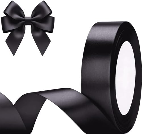 20mm Wide Black Ribbon Yiduohua 22M Ribbons for Gift Wrapping Gift Wrap Ribbons for Crafting Halloween & Christmas Wedding & Valentines Day Decoration