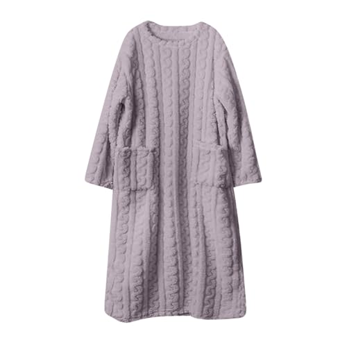 Huyxcye Flannel Nightgowns For Women Long Sleeve Fleece Dress With Pockets - image 5