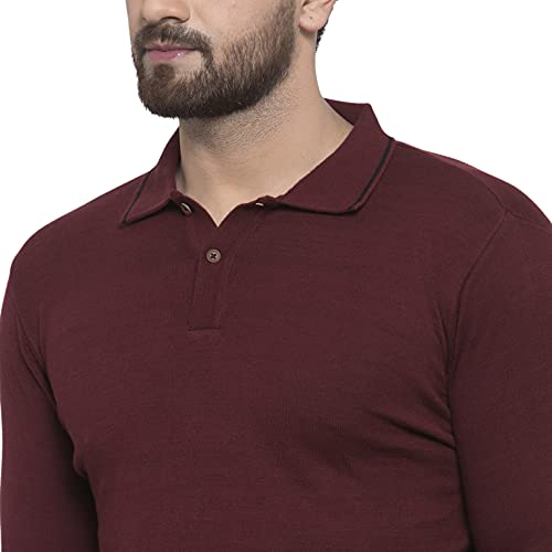 Image of Kalt Mens Basic Solid Full Sleeves Polo Cotton Blend Knitted Regular Fit Polo-Neck T-Shirts with Collar Stylish