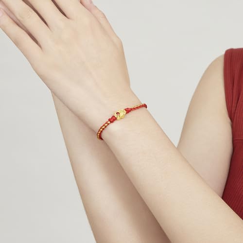 Women's Strand Bracelets 24K Solid Gold Red Bracelet Feng Shui Pixiu Lucky Real Gold Jewelry Adjustable String Braided Rope Bracelet for Women Girlfriend3