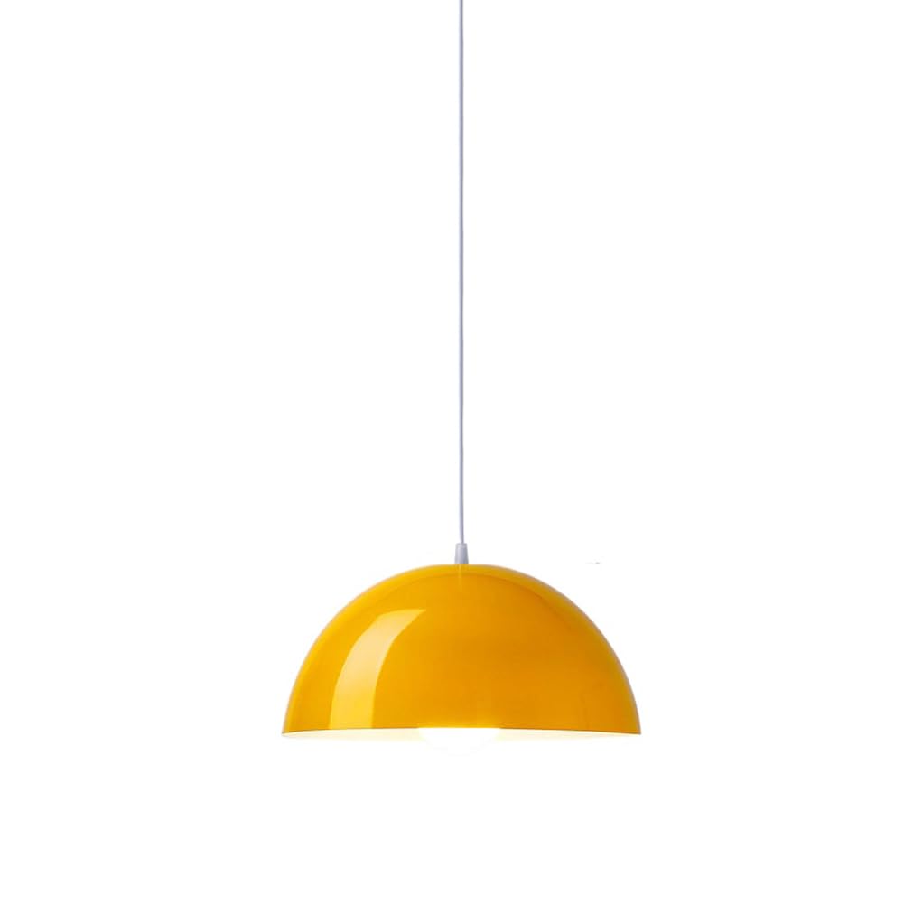 KBUUKYYXouy Glossy Dome Semicircle Hanging Lamp, Colorful Ceiling Pendant Light Fixture, Minimalism Metal Lighting, Industrial Chandelier for Kitchen Island Sink Dining Room Counter(Yellow,15.7in)