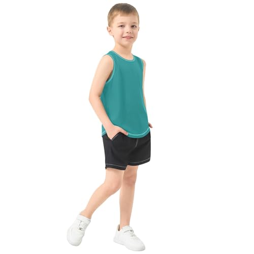 Sleeveless Tank Tops for Boys, Athletic Quick Dry Tank Undershirt for Kids Youth, Teal, 3-15 Y4