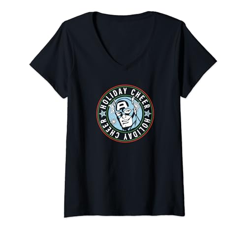 T-shirt Captain America Marvel imprimé logo de Noël festif avec col V