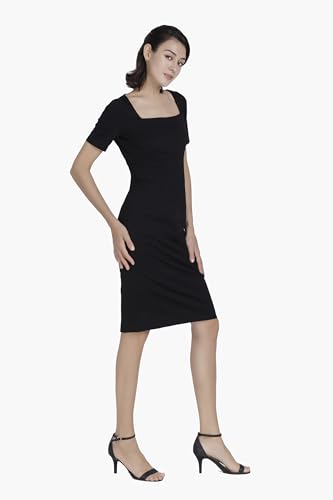 Alantino-Designer Square Neck Dress for Women-Professional Sheath Work Dress with Stretch-Formal Career Dress -Short Sleeve3