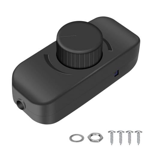 ACOLY Dimmer Switch 220V-240V Trailing Edge Dimmer Switch Rotary Dimming Push Off for Ceiling Incandescent Halogen Bulbs (Black)