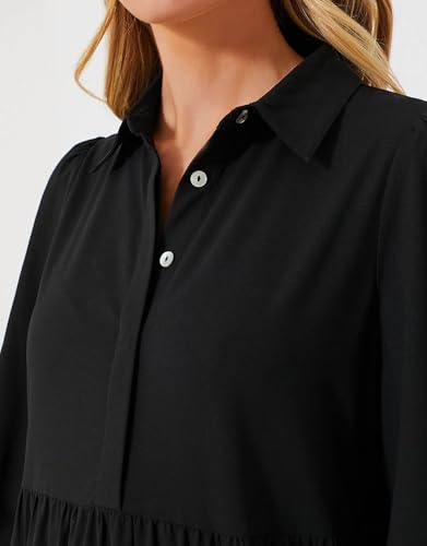 Image of Women Button Down Maxi Shirt Dress Long Sleeve Flowy Tiered Collared Dresses with Pockets