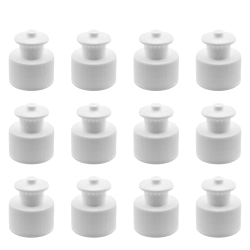 JCBIZ 12PCS White Push Pull Caps Bottle Caps Water Push Pull Lids for Water Bottles
