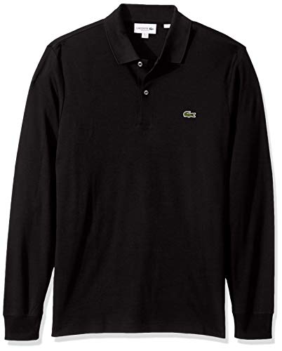 Lacoste Mens Long Sleeve Interlock Pima Regular Fit Polo Polo Shirt, Black, M