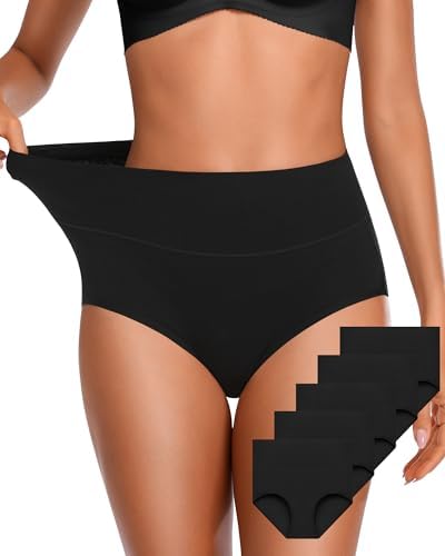 Woman gently adjusting underwear with confident smile