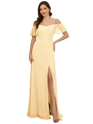 Image of Ever-Pretty Women's Formal Dresses Off Shoulder Short Sleeve Split A-Line Floor Length Bridesmaid Dresses 0237