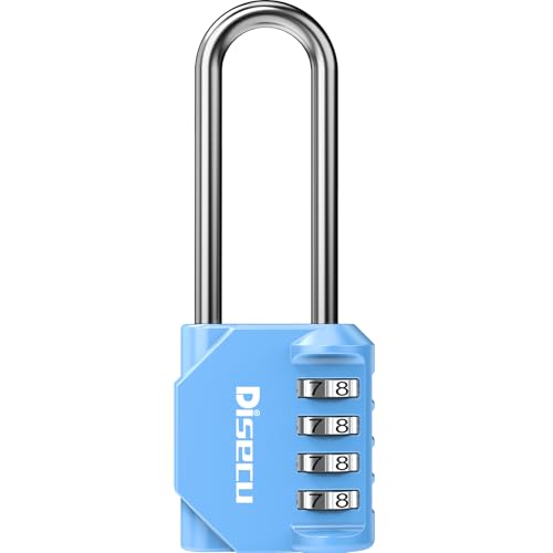 Image of 1 Pack disecu 2.6 Inch Long Shackle Combination Lock, 4 Digit Outdoor Waterproof Padlock for School Locker, Gym Locker, Storage Unit, Gate, Fence, Toolbox, Cabinet (Azury)