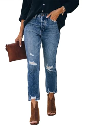 Lesore Womens High Waist Stretch Distressed Jeans Destroyed Denim Pants3