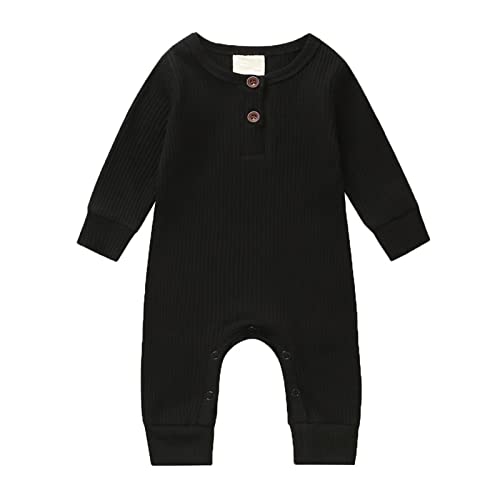 Image of CIYCUIT Newborn Baby Boy Girl Romper Clothes Infant Solid Ribbed Onesie Bodysuit Jumpsuit Outfits