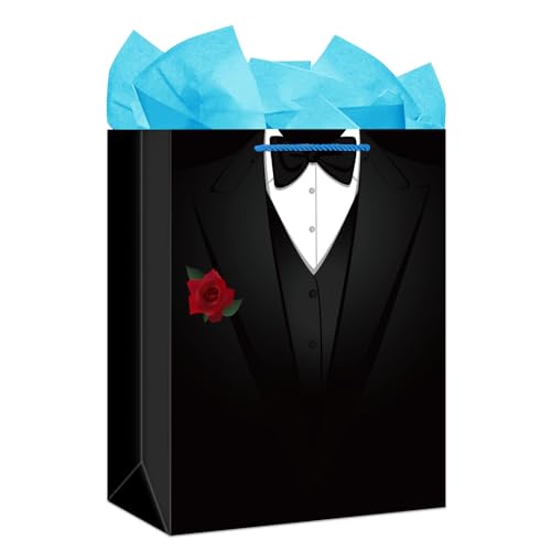 FLYAB Birthday Bags for Men - 11.5' Large Happy Birthday Present Bag with Handle and Tissue Paper...