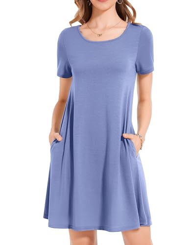 Image of Summer Dresses for Women T Shirt Sundress, Purple, S