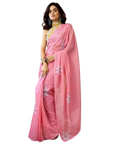 Image of SIRIL Women's Printed Chanderi Cotton One Minute Ready to Wear Saree with Unstitched Blouse Piece