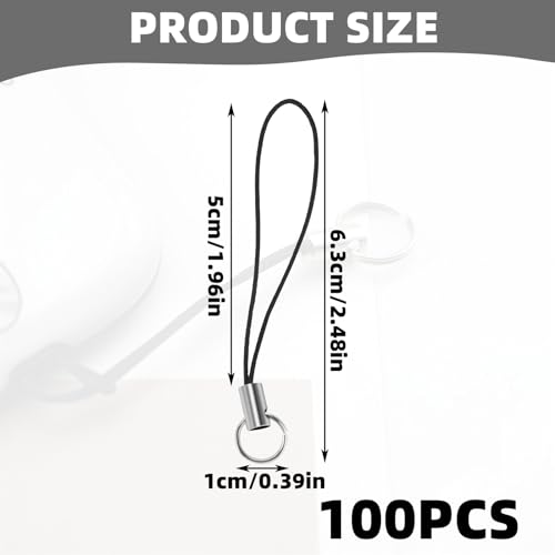 LEIBOCHAO 100 Stück Einfache Handy Lanyard Strap für Schlüssel Schlüsselanhänger,Handyanhänger Schlaufen mit Karabiner,DIY Telefonring Strap Handy Charm Cord zum Pendents USB Schüsselanhänger