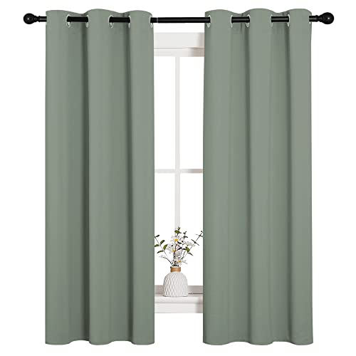 Image of NICETOWN Bedroom Curtain Panels Blackout Draperies, Thermal Insulated Solid Grommet Blackout Curtains /Drapes (1 Pair, 34 by 63 inches, Sage Green)