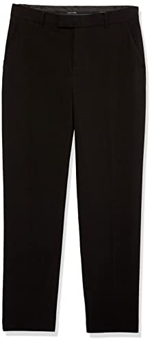 Calvin Klein Boys' Flat-Front Suit Dress Pant, Straight Leg Fit & Hemmed Bottom, Belt Loops & Functional Front Pockets, Satin Black, 16