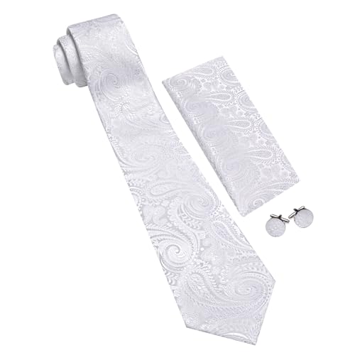 Image of Barry.Wang Men Tie Set Paisley Silk Necktie Pocket Square Cufflinks Formal Wedding Business Party
