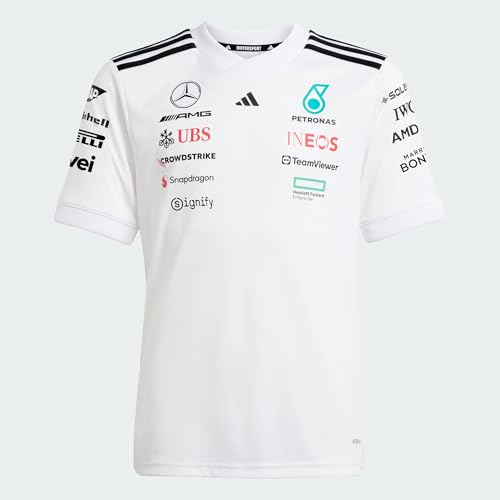 adidas Unisex Kids Mercedes - AMG Petronas Formula ONE Team Driver Jersey White Youth, White/Black, 15-16 Years