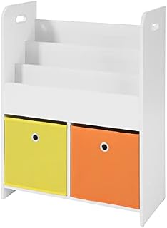 SoBuy® KMB27-W, Children Kids Bookcase Book Shelf Storage Display Rack Organizer Holder with Fabric Drawers