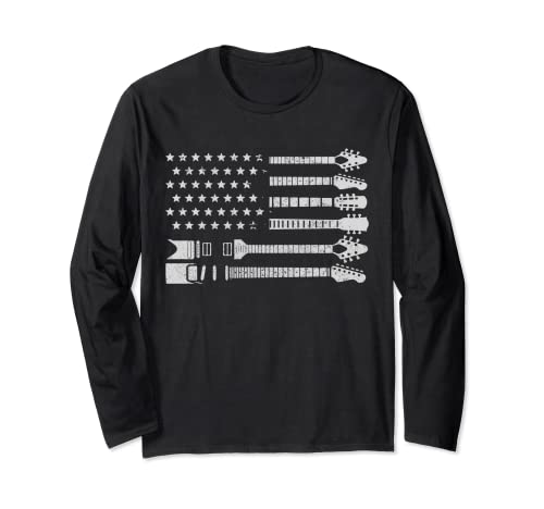 Guitarrista Patriótico Bandera Americana Guitarrista Vintage Manga Larga