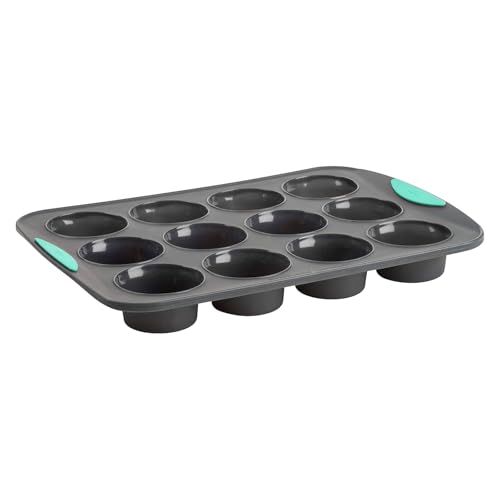 Trudeau Structured Silicone Muffin Pan, 12 Cup, Grey/Mint