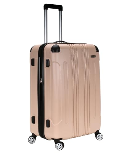 Image of Rockland London Hardside Expandable Spinner Wheel Luggage, Champagne, Checked-Large 28-Inch