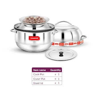 Image of Thermal Rice Cooker Stainless Steel 1.5 KG with Rubber Gasket | Perfect for Kerala Red /Matta Rice | Saves Up to 70% Fuel | Keeps Rice Hot for 8+ Hours | Induction and Gas Compatible