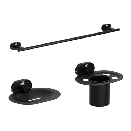 Image of LAPO 304 Stainless Steel Combo Bathroom Accessories Set (24 inch Towel Rod, Single Soap Holder, Tumbler Holder) Bathroom Accessories- (Kik- 3 Piece Combo Set,Black Finish)