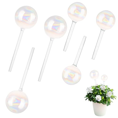 LDXDRU 6 Pack Plant Watering Globes, 14 x 5cm & 22 x 7cm Glass Plant Watering Bulbs, Iridescent Self Watering Globes Plant Self Watering Stakes for Indoor Outdoor Plants