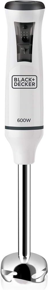 BLACK+DECKER BXHBA600E – Batidora De Mano 600W | 20 Velocidades + Turbo | Cuchillas Inox | Pie Desmontable | Set De Accesorios | Plástico | Blanco